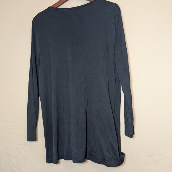 J. Jill Perfect Pima Delicate Trim Tunic Crew Neck 3/4 Sleeve Tee Black L Petite - Picture 7 of 12